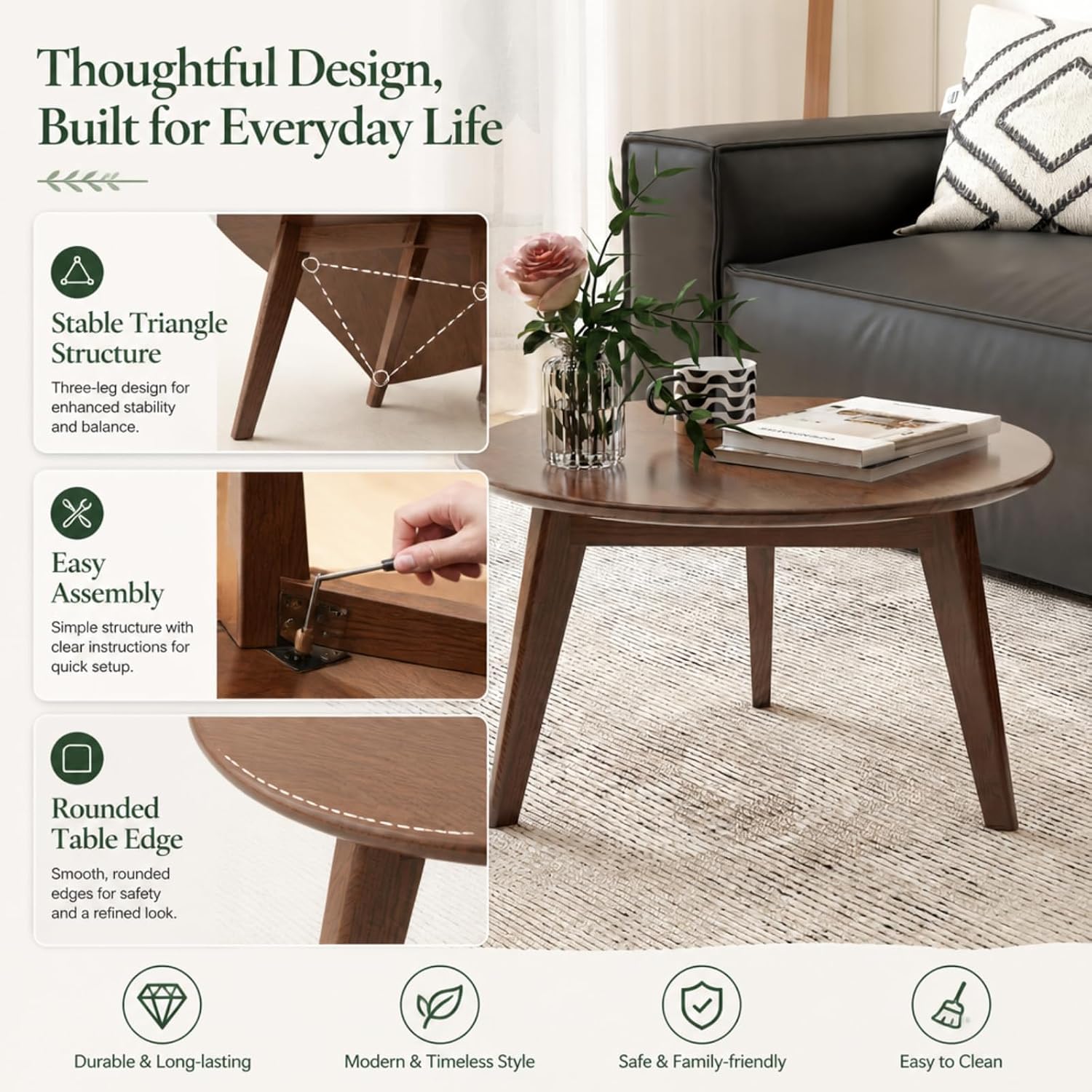 Solid Wood Round Coffee Table  - огляд і ціна Coffee Tea Room